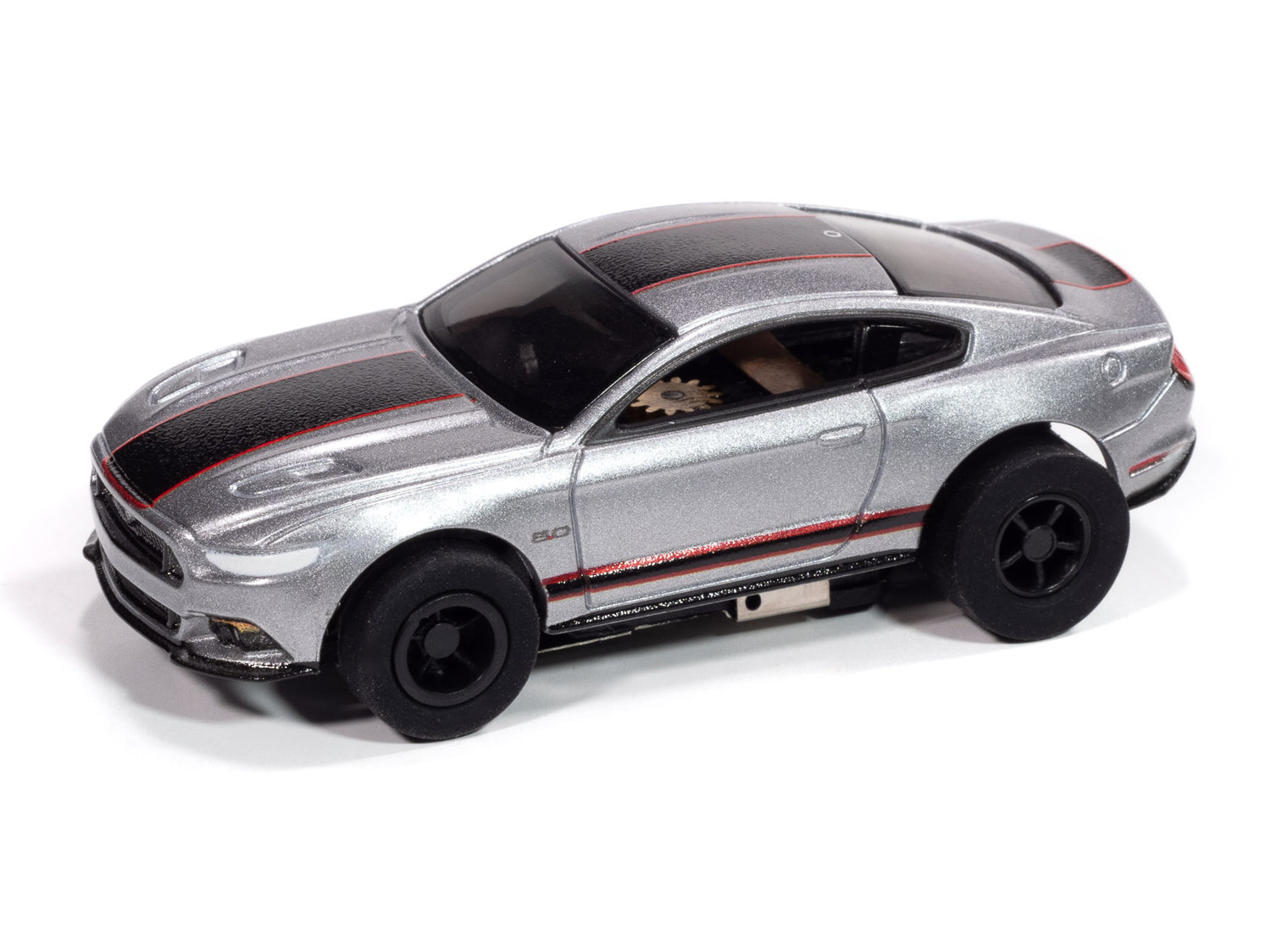 "PRE-ORDER" Auto World Xtraction 2015 Ford Mustang GT (Silver & Black) HO Scale Slot Car (DUE MAY 2025)