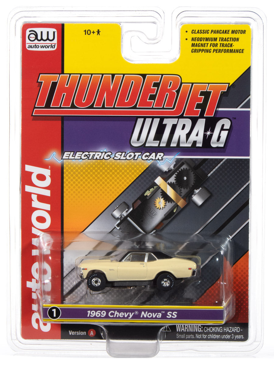 "PRE-ORDER" Auto World Thunderjet 1969 Chevy Nova (Cream) HO Scale Slot Car (DUE JANUARY 2025)