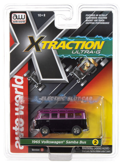 Auto World Xtraction 1965 VW Samba Bus (Black/Purple) HO Scale Slot Car