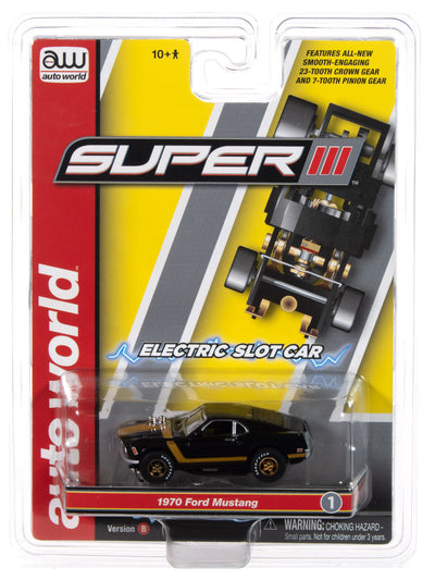 "PRE-ORDER" Auto World Super III 1970 Ford Mustang (Black) HO Scale Slot Car (DUE JANUARY 2025)