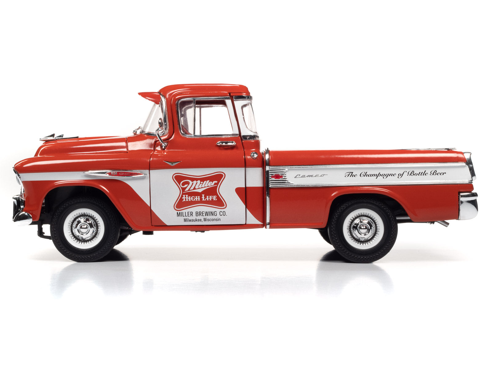 Auto World 1957 Chevy Cameo Pickup Miller High Life 1:18 Scale