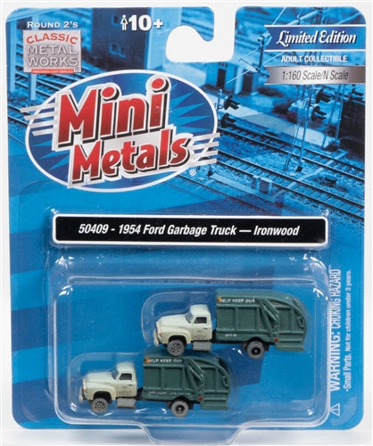 Classic Metal Works 1954 Ford Garbage Truck (Ironwood Sanitation) (2-Pack) 1:160 N Scale