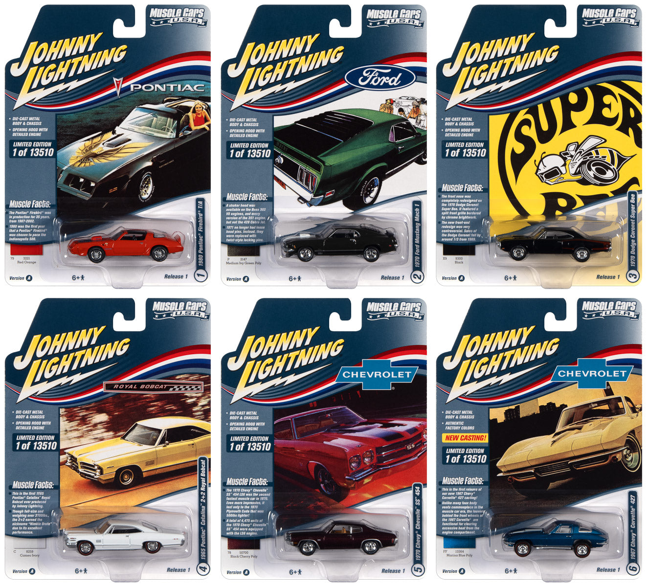 Johnny Lightning Muscle Cars USA 2022 Release 1 Set A (6-Car Sealed CASE) 1:64 Diecast, Red