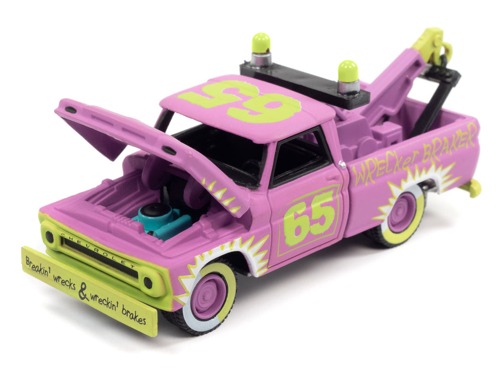 Johnny Lightning Street Freaks 1965 Chevy Truck Tow Truck (Demolition Derby) ( Flat Bright Purple) 1:64 Scale Diecast